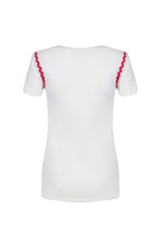 Load image into Gallery viewer, White Organic Cotton V Neck Tennis T-Shirt with Pink Ric Rac