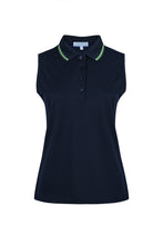 Load image into Gallery viewer, Navy Sleeveless Tennis and Padel Polo With Ric Rac Detail on The Collar