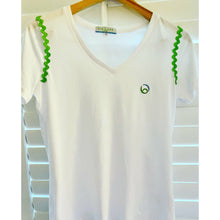 Load image into Gallery viewer, White Organic Cotton V Neck Tennis T-Shirt with Ric Rac Detail