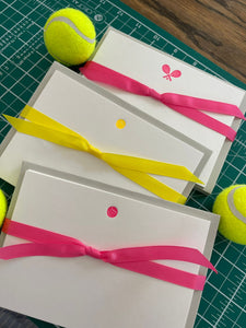Hand Printed Neon Notelets For Racket Loving Fans