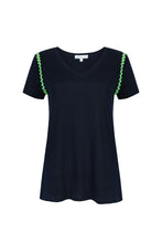 Load image into Gallery viewer, Navy Organic Cotton V Neck Tennis T-Shirt with Ric Rac Detail