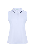 Load image into Gallery viewer, White Sleeveless Tennis and Padel Polo with Ric Rac Detail On The Collar