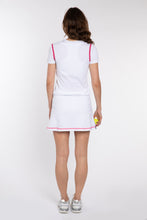 Load image into Gallery viewer, White Organic Cotton V Neck Tennis T-Shirt with Pink Ric Rac