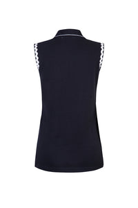 Sleeveless Polo Shirt in Navy with Ric Rac Detail