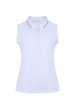 Load image into Gallery viewer, White Sleeveless Tennis and Padel Polo with Ric Rac Detail On The Collar