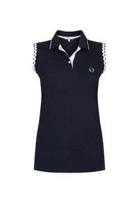 Sleeveless Polo Shirt in Navy with Ric Rac Detail
