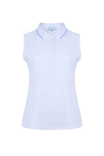 Load image into Gallery viewer, White Sleeveless Tennis and Padel Polo with Ric Rac Detail On The Collar