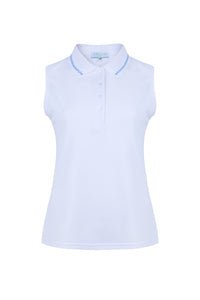 White Sleeveless Tennis and Padel Polo with Ric Rac Detail On The Collar