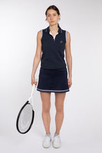 Load image into Gallery viewer, Sleeveless Polo Shirt in Navy with Ric Rac Detail