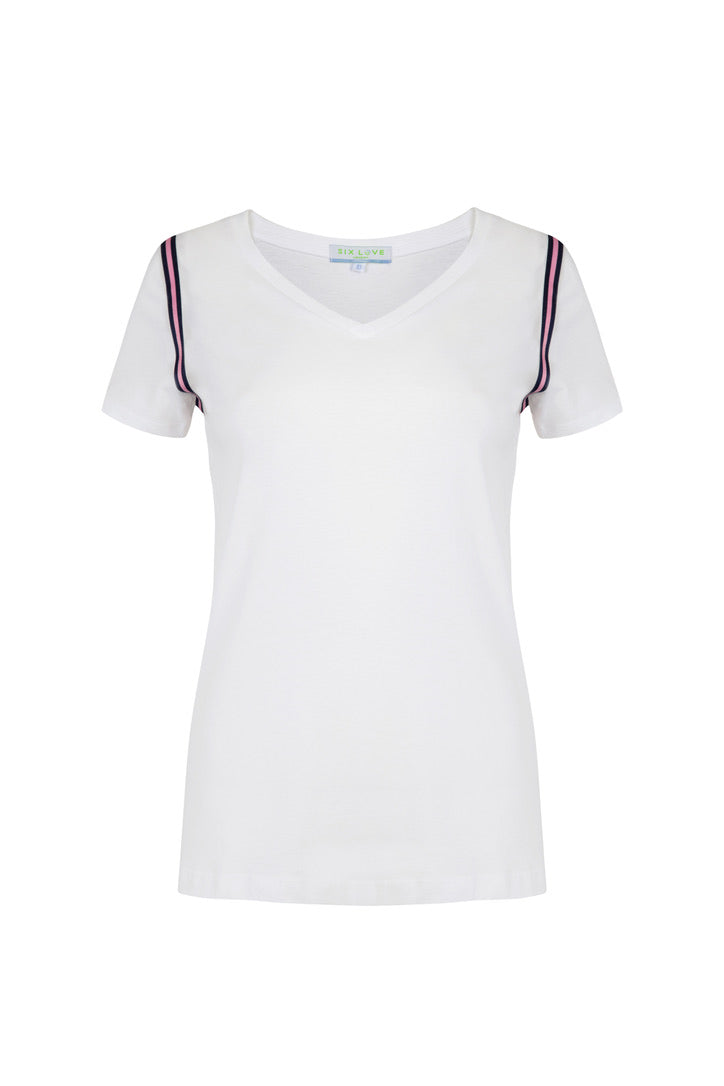 Super Smart Stripes on White Organic Cotton Tennis T-Shirt