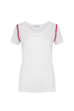 Load image into Gallery viewer, White Organic Cotton V Neck Tennis T-Shirt with Ric Rac Detail