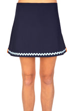 Load image into Gallery viewer, Navy Tennis Skort with Pale Blue Ric Rac Trim