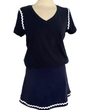 Load image into Gallery viewer, Navy Tennis Skort with Pale Blue Ric Rac Trim