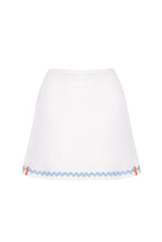 Load image into Gallery viewer, White Tennis Skort with Pale Blue Ric Rac Trim