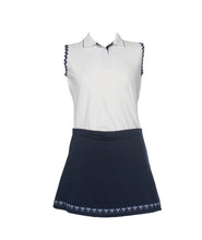 Load image into Gallery viewer, Sleeveless Tennis Polo with Navy Ric Rac Trim
